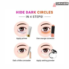 Here is a pro tip from my salon. This simple 4-step guide shows you how I professionally hide dark circles using primer, corrector, concealer, and setting powder for a flawless finish.
