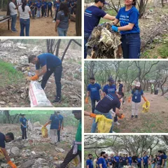 A collage from Mercer's massive clean-up drive, where 65 people, including children, removed 580 kg of waste from the Aravali Forest in just two hours.