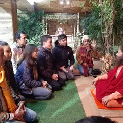 A moment of shared learning as our Vietnamese students listen intently during a satsang. These sessions are a core part of our international retreats, fostering deep understanding and connection.