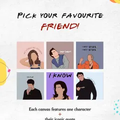 At my F.R.I.E.N.D.S. themed workshop, you can pick your favorite character to paint. Each pre sketched canvas features one of the six friends along with their most iconic quote.