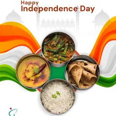 Happy Independence Day. To celebrate the occasion, we offer special tricolor-themed meals that represent the spirit of our nation, featuring dishes like dal, sabzi, roti, and rice.