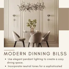 This modern dining setup, ideal for an upscale cafe, demonstrates my approach to creating elegant spaces. I combined neutral-toned seating with a stunning floral pendant light and subtle wall paneling to craft a cozy yet sophisticated ambiance.