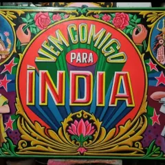 The finished "Vem Comigo" painting in my workshop, showing the rich, glossy finish of the paint.