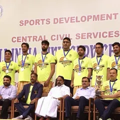 The Income Tax and Civil Services team on the podium after winning second place at the All India Civil Services Basketball Tournament in Chennai. Consistent performance at the national level is a testament to our rigorous training and dedication.