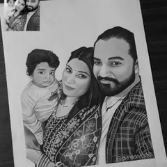 A happy family selfie turned into a beautiful A2 size graphite portrait. This drawing shows how I can capture the joy of a candid moment in a detailed sketch.