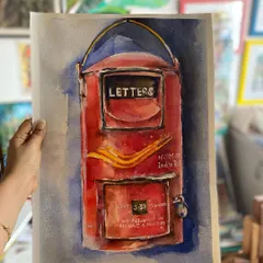 There's a special kind of magic in things that remind us of a simpler time. This commissioned watercolor of a classic red India Post letterbox is one of my most requested subjects, and I love bringing this piece of nostalgia to life for my clients.