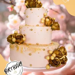 This three-tier beauty was designed for Gargi's birthday in Gurgaon. The soft pink frosting, delicate golden pearls, and shimmering gold roses create a look of pure elegance and luxury.