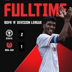A 2-1 victory against Bangalore Gunners. This result graphic details the goal scorers and celebrates another important three points in our league journey.