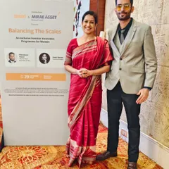 A professional photograph with Ms. Swati Kumari, founder of 'B Wealthy', after I hosted the Mirae Asset investor program. It was an empowering event focused on women's financial literacy.