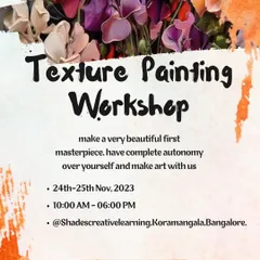 An announcement for our popular Texture Painting Workshop. These sessions are perfect for beginners who want to create a beautiful masterpiece in their very first class using palette knives and thick paints.