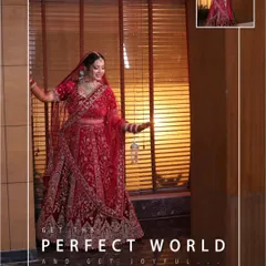 A creative layout for a bridal portrait, using a window frame effect to highlight the bride's stunning look.