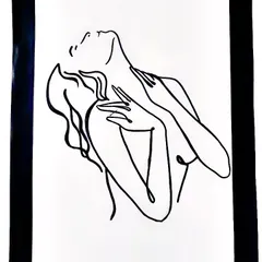 An expressive one-line drawing capturing the graceful lines of a woman's neck and shoulders. This piece of minimalist figure art is created with a single, flowing stroke.