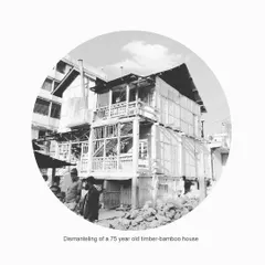 This photo captures the dismantling of a 75-year-old timber-bamboo house in Northeast India. Documenting these vanishing structures is crucial for understanding their lightweight, seismic-responsive construction techniques.