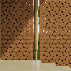 A detail of the proposed brick jali wall, which creates a beautiful, leaf-like pattern that filters light and air.