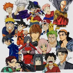 A collage of my various anime drawings, featuring characters from Naruto, Dragon Ball, One Punch Man, and more. Tell me your favorite character, and I can draw them for you.