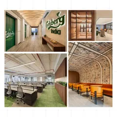 A workspace should be an extension of the brand's legacy. For the Carlsberg Group's head office, we translated their iconic identity into a physical space, incorporating brand colours, custom logo features, and collaborative zones. This collage shows how we balance heritage with modern functionality, creating an environment that is both productive and deeply authentic.