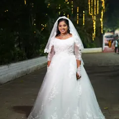 For my Christian brides, I create looks that are elegant, timeless, and absolutely beautiful. This full-length view shows how the soft, natural bridal makeup and simple hairstyle come together with the white gown for a truly angelic appearance.