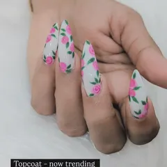 A closer view of this stunning floral nail art. I take pride in creating masterpieces on your nails, and these pink roses on stiletto extensions are a testament to the creativity and detail I pour into every set.