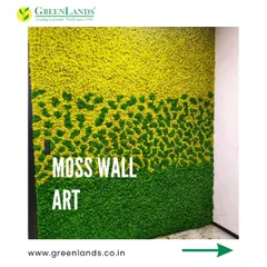 The completed moss wall art, ready for installation. This gradient design moves from dark to light green, creating a visually striking and modern piece of natural decor for a project in Pune.