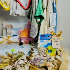 Another detail from our chic and classy baby shower wardrobe hamper. We included essentials like a silicone strip and other baby care items.