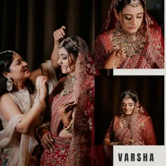 A collage showing the bride, Varsha, getting ready for her big day. We capture the final touches and her serene moments of anticipation.