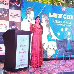 Welcoming all the delegates to the Lux Cozi Retailers Meet. My opening sets the tone for the entire event, making everyone feel welcome and excited for what's to come.