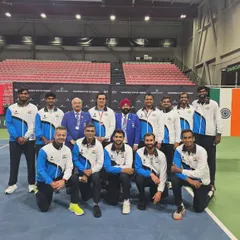 The official team photo for the historic Davis Cup tie. As the team physiotherapist, I stand with our players, fully committed to supporting their performance on the world stage.