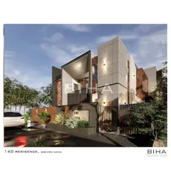 This proposal for the 140 Residence in Greater Noida is an exercise in brutalist architecture. The facade is defined by its bold concrete forms and an interplay of solid, textured masses.