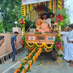 Decoration for a religious procession at the Noida ISKCON Temple. I decorated the chariot with colorful flowers and traditional marigold garlands to honor the Guru.