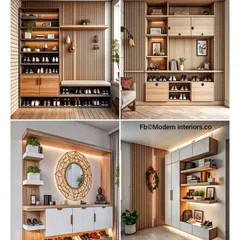 More beautiful shoe rack designs for a tasteful home. This set includes options with decorative mirrors and varied shelving to make your entryway both practical and pretty.