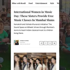 We were featured by Her Zindagi for International Women in Music Day. The article highlights our 'Sound Space on Wheels' initiative to provide free music classes in Mumbai slums.