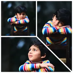 This collage captures the many expressions of a thoughtful seven-year-old boy. From pensive looks to curious glances, it’s a snapshot of his wonderful personality at this age.