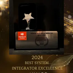 The trophy for the 2024 Best System Integrator Excellence Award. This recognition from a major industry partner like Havells underscores our position as a leader in smart home solutions.