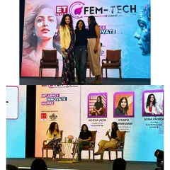 On stage with my fellow panelists at the ET Now Fem-Tech Summit. It was a fantastic experience moderating this discussion with leaders from Proactive for Her and Myntra, exploring the intersection of technology, fashion, and wellness.