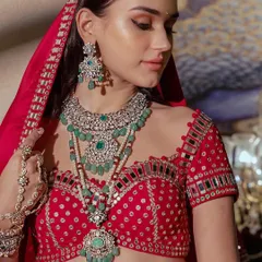 A breathtaking bridal look for a jewellery campaign. This shot focuses on the intricate details of the sterling silver and semi-precious stones, creating a look of pure opulence.