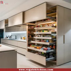 This is the ultimate pantry solution. Our floor-to-ceiling unit features multiple pull-out drawers with interior lighting, allowing you to see and access everything from spices to snacks with ease. It’s a game-changer for kitchen organization.