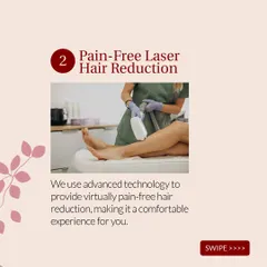 This image shows the laser hair reduction process on the legs. The advanced cooling technology built into the handpiece keeps the skin comfortable, making the entire session a pain-free experience, unlike the discomfort associated with traditional waxing.
