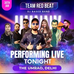On stage with Team Red Beat, another fantastic DJ-based band I perform with. This was for a high-energy show at The Umrao in Delhi.
