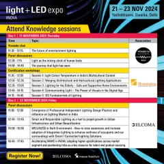 Our detailed knowledge session schedule helps you plan your visit. This graphic lays out the agenda for Day 1 and Day 2, including panel discussions, fireside chats, and certification workshops, along with the hosting associations.
