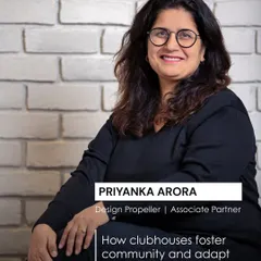 A portrait of Priyanka Arora, our Design Propeller and Associate Partner. Her vision for how clubhouses can foster community and adapt to evolving lifestyles was instrumental in shaping the success of projects like the Elevate Clubhouse.