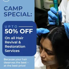 As part of our Hair Health Camp, we offer significant discounts on all our hair revival and restoration services. We believe your hair deserves the best care at the best price.