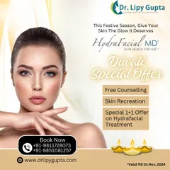 My Diwali Special Offer is here to help you shine brighter than the festive lights. This package includes free counselling and a special 1+1 offer on the HydraFacial treatment, so you can treat yourself and a loved one.