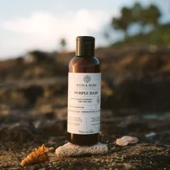 For oily skin, I created the Purple Haze Face Wash. It harnesses the power of Brazilian Purple and Serbian Blue clays to detox pores and control excess oil, balanced with calming frankincense and bright orange essential oils.