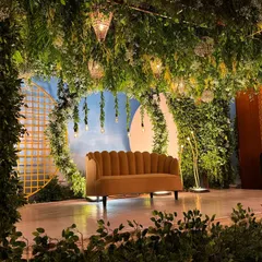 We brought an enchanted forest to life with this magical stage setup. A canopy of lush greenery, hanging lights, and whimsical details created a dreamy, immersive atmosphere for the couple and their guests.