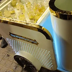 Our mobile shots trolley, perfect for serving premixed bottled shots to guests during the baraat or on the dance floor.