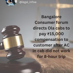 A great example of consumer rights in action. The Bangalore Consumer Forum ordered Ola Cabs to pay a customer ₹15,000 in compensation because the AC in the cab did not work during an 8-hour trip. This shows that "deficiency in service" can be challenged and won.