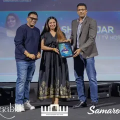 On stage receiving my award at the WOW Awards Asia. Being felicitated on such a prestigious platform in front of industry leaders was an incredible honor.