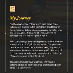 From a struggling first-generation lawyer to a senior advocate, my journey has taught me that humility and hard work are the cornerstones of this profession.
