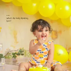 What's a first birthday without a little cake on your face? This sunny yellow-themed cake smash is full of smiles and sweet treats.