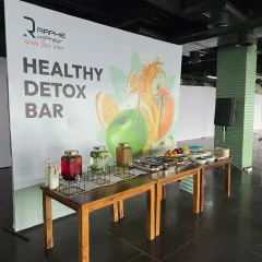 For our corporate wellness events, we set up a healthy detox bar. This includes infused water, fresh juices, and healthy snacks to keep participants energized and hydrated.